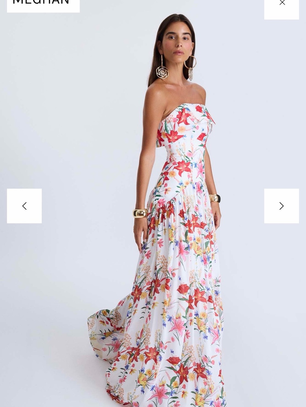 Gul Hurgel Floral Strapless Maxi Dress in White